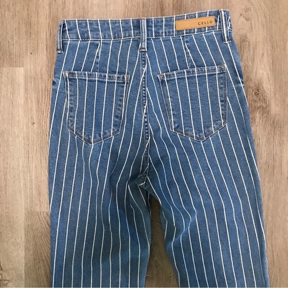 Cello Bell Bottom Jeans Flare Blue White Stripe Size 3 Denim - Picture 5 of 6
